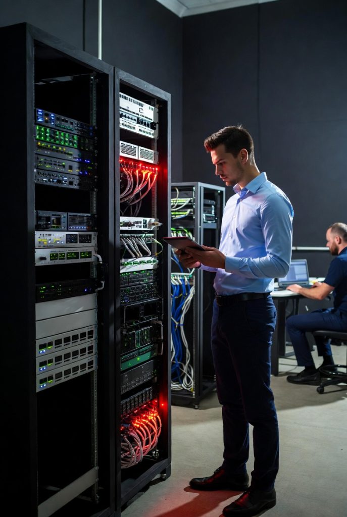 ITLine technician explaining IT support services for small business to Edmonton client